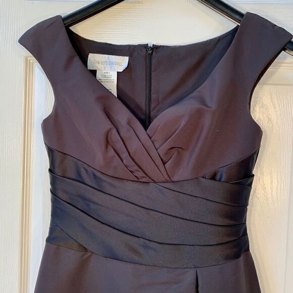 BLACK SATIN TEA LENGTH DAVID’s BRIDAL F127722 S-6 - Picture 3 of 7